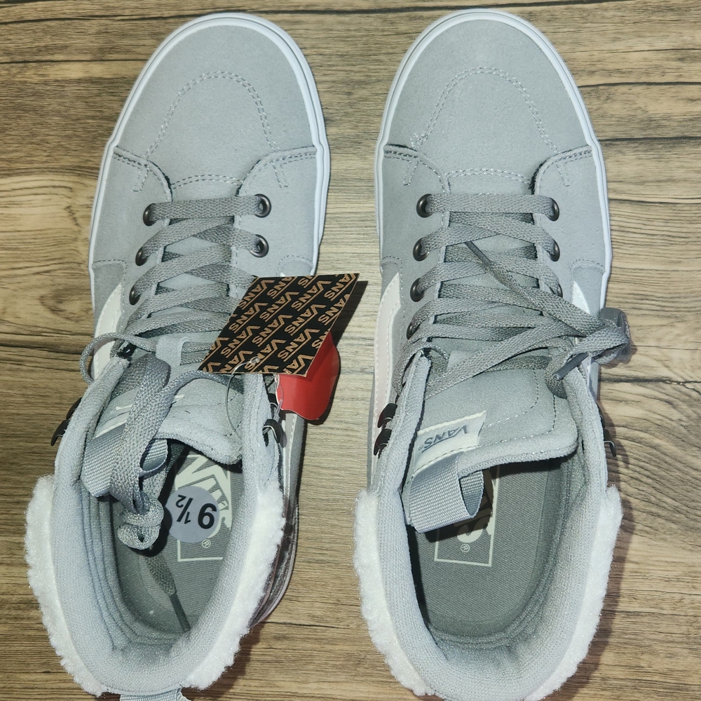 Vans Filmore High Top Sk8 Gray Suede & White Side Stripe Faux Sherpa Women 9.5 - Picture 10 of 11